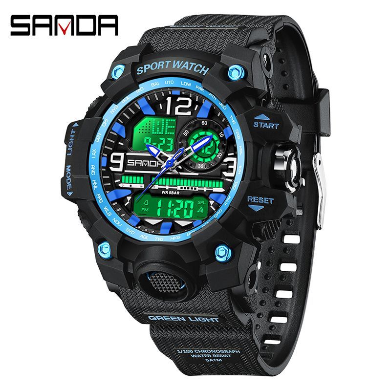 Sanda Hot-Selling Watch Korean Version Student Party Multi-Functional Waterproof Alarm Clock Electronic Watch Cool Dual Display Luminous Sports Watch