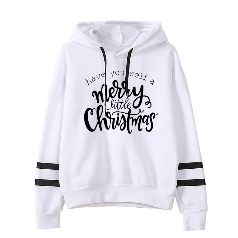 Have Yourself A Merry Happy Printed Parallel Bars Hooded Sweatshirt Autumn and Winter European and American Men's and Women's Top
