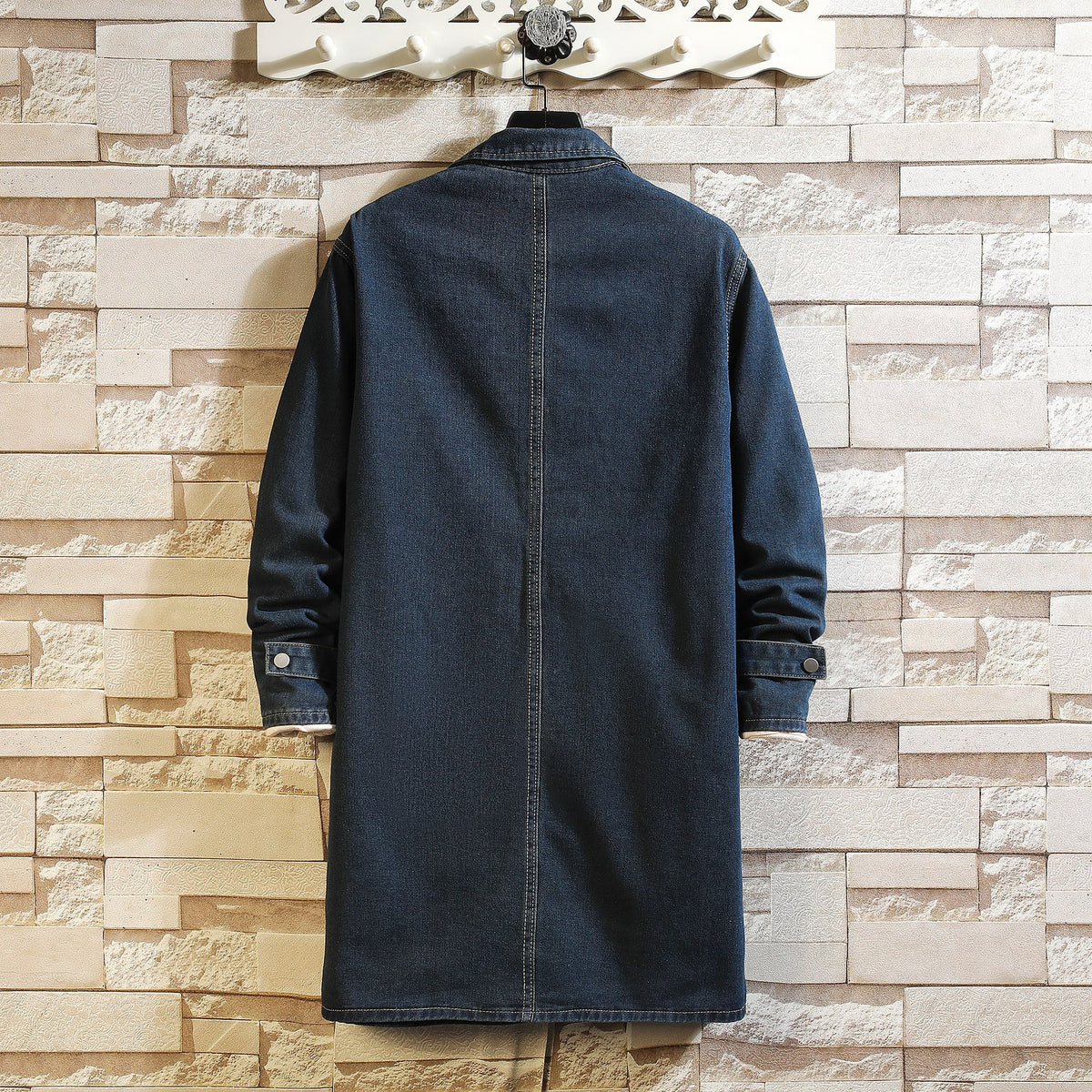 Foreign Trade Cross-Border Plus-Size Men's Denim Jacket Mid-Length Trench Coat Men's Clothing Spring and Autumn Fashion Casual Top Amazon