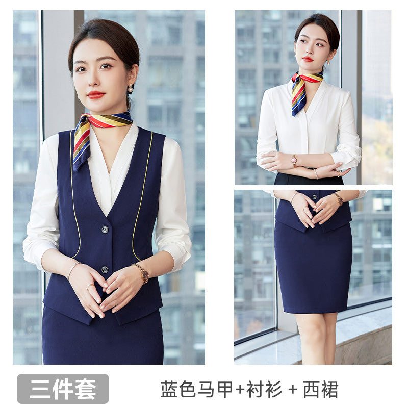 Professional vest suit female spring and summer stewardess uniform sales department hotel front desk jewelry shop beautician overalls