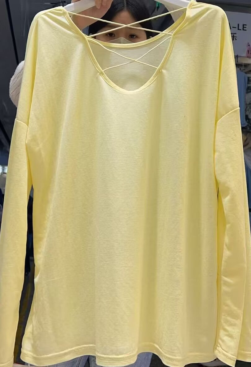 Long-Sleeved T-Shirt for Women Early Autumn 2025 New Design Niche Thin Backless Cross Top Bottoming Shirt Inner Wear