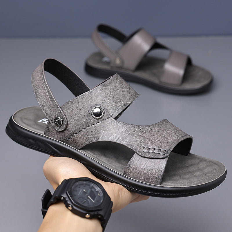 Sandals men's new men's outdoor beach shoes two wear soft sole factory direct sales a generation of leather sandals men