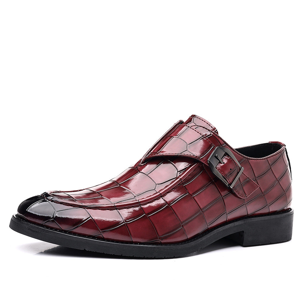 plus size Leather Shoes Men's Business Leg Plaid Shoes Fashion Buckle Loafers British Foreign Trade Casual Shoes shein
