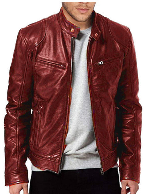 2024 Foreign Trade European and American Men's Clothing Men's Leather Jacket Male Teenager's Collar Punk Male Motorcycle Leather Jacket Batch