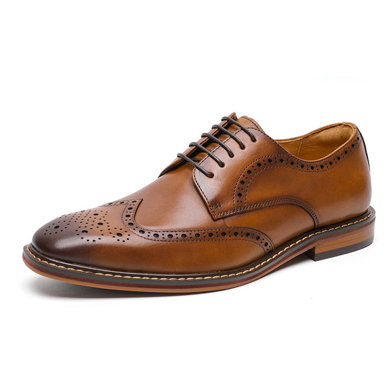 Brogue Carved Formal Men's Shoes Business British Derby Genuine Leather Handmade Leather Shoes First Layer Cowhide Wedding Shoes Extra Large Size