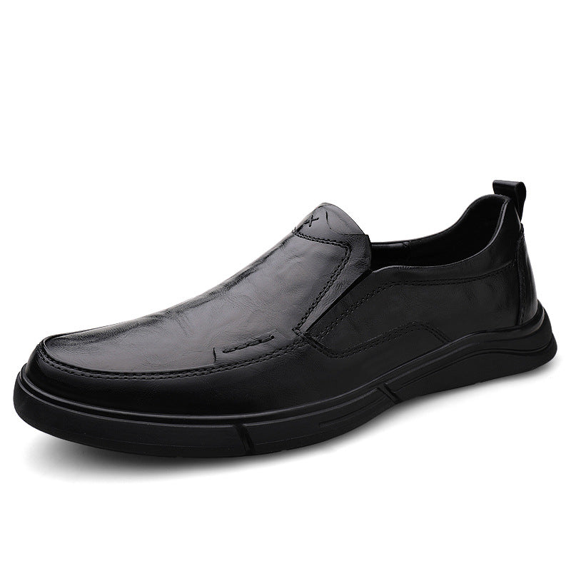 Autumn hand-held top layer cowhide men's leather shoes fashionable versatile middle-aged loafers breathable leather men's shoes