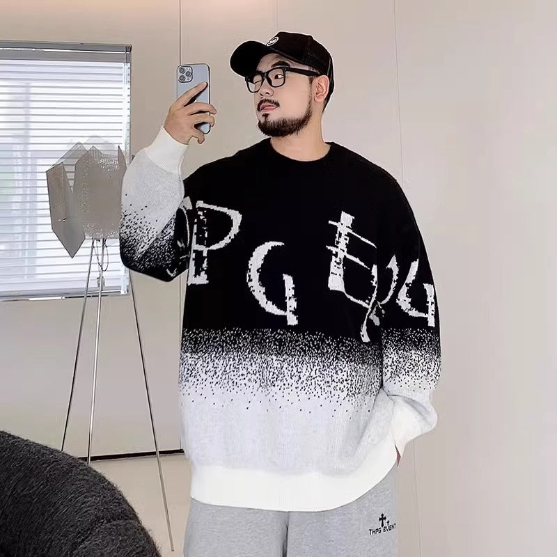 Trendy Brand plus size Men's Autumn and Winter Fake Two-piece Sweater Pullover Fatty Plus Plus Casual Fashion Loose Knitted Sweater