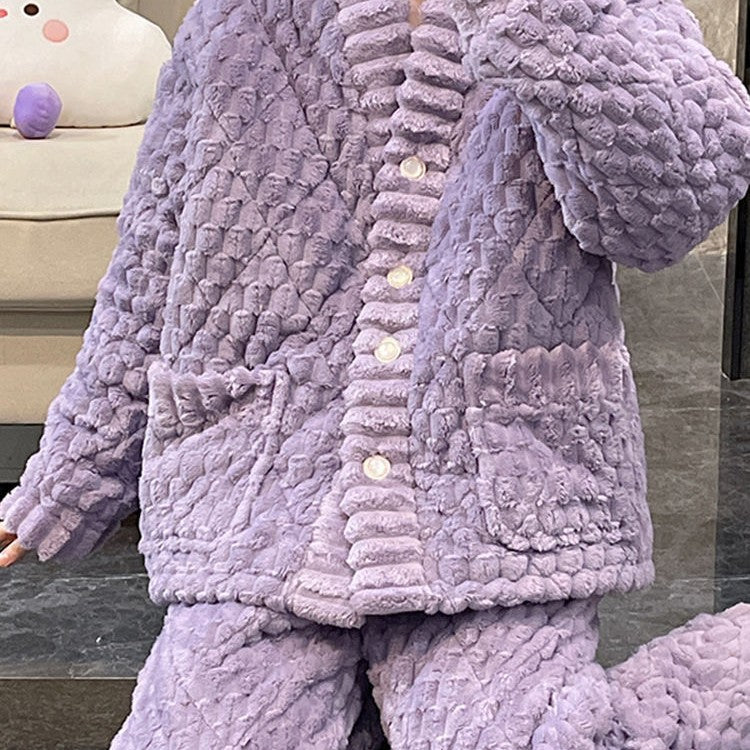 2025 New Pajamas for Women, Autumn and Winter Thickened and Fleece-Lined Coral Fleece Set, Plus Size Warm Loungewear for Autumn and Winter