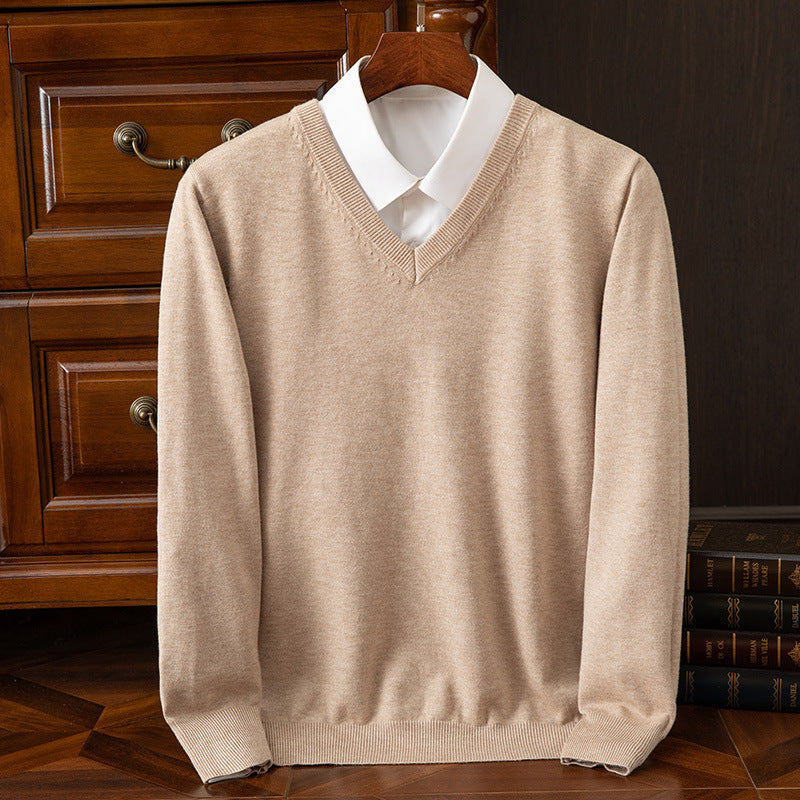 Men's Sweater Autumn/Winter V-Neck Knitted Loose Plus Size Cross-Border Sweater Men's Warm Knitted Base Layer