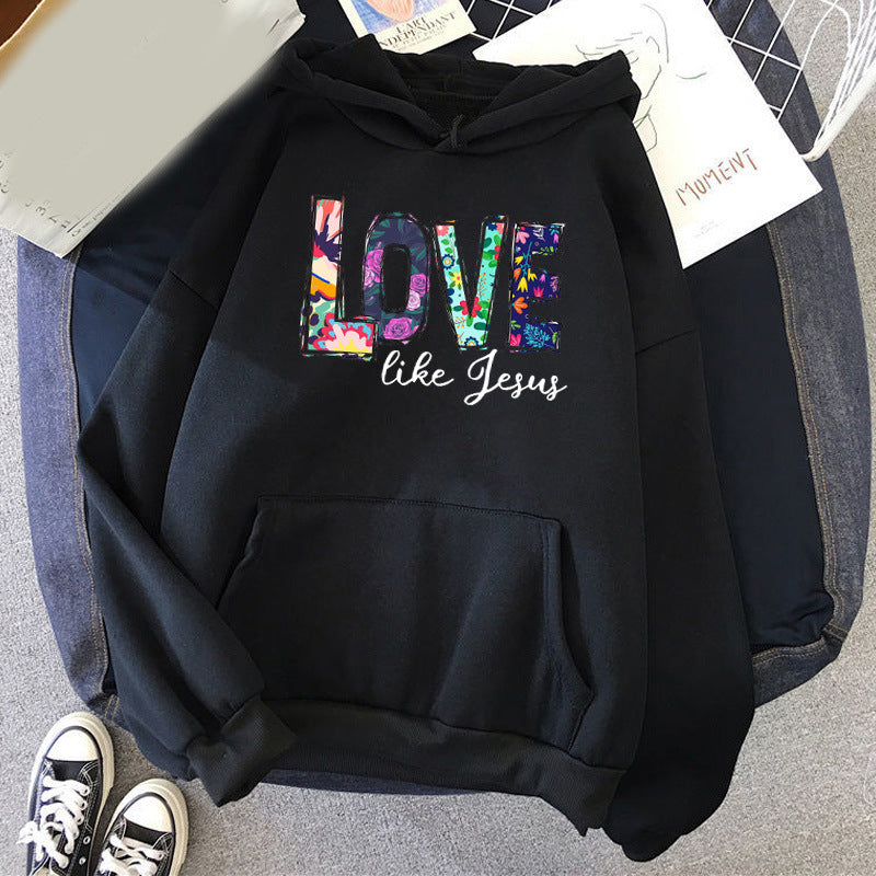 Foreign trade cross-border gradient pattern LOVE LIKE printed hooded hoodie autumn and winter European and American men's and women's tops