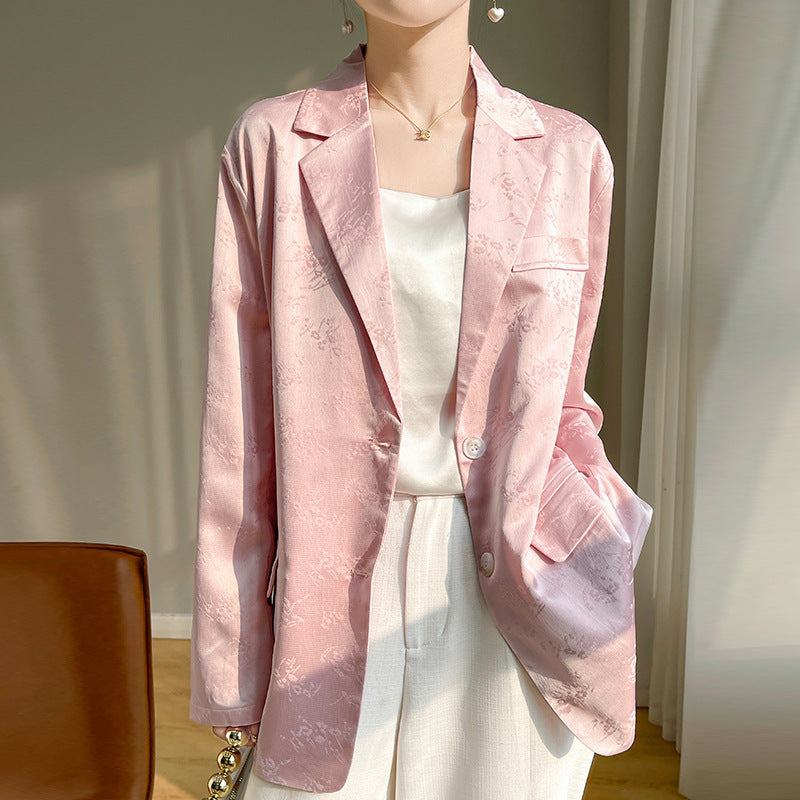 2024 Spring and Autumn Women's Suit Collar Mid-length Suit Design Sense Two-button Jacquard Suit Jacket
