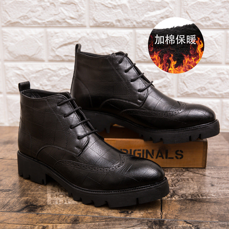 Men's Leather Boots Autumn and Winter New Men's Ankle Shoes Fashion British Style Business Leather Shoes Vintage fleece-lined Trendy Ankle Boots