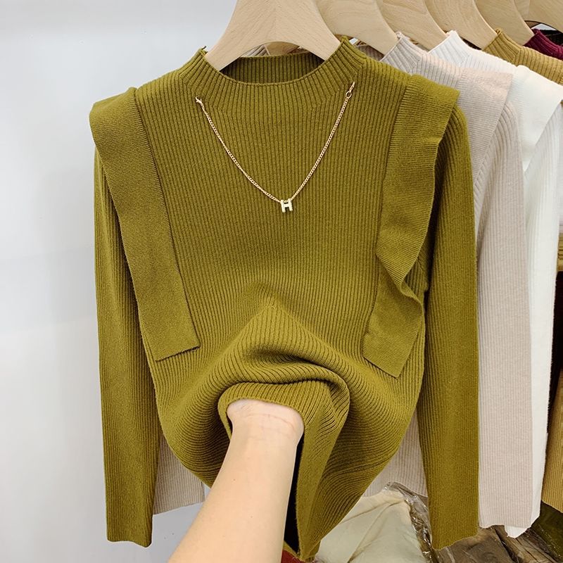 Knitted Sweater Women's Design Sense Slim Base Shirt Top 2022 New Fashion Western Style Autumn and Winter Inner Sweater