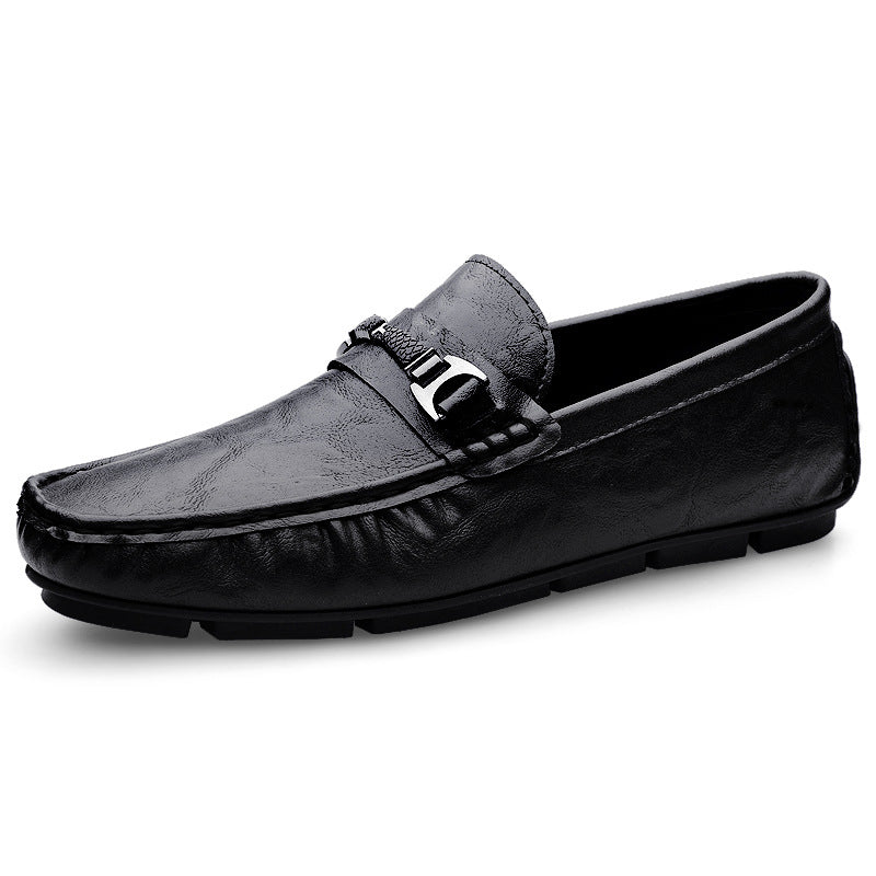 Loafers, Spring and Summer Men's Shoes, Genuine Leather Flats-Soled Shoes, Casual Shoes, Comfortable Lazy Driving Shoes, One-Leg Driver's Shoes