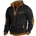 Cross-Border European and American Autumn and Winter Retro Men's Retro Waffle Contrast Pocket Zipper Stand Collar Sweatshirt Long-Sleeved Sweatshirt