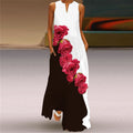 New Summer Women's Sleeveless Long Dress V-Neck Floral Print Dress European and American Cross-Border Foreign Trade Women's Clothing