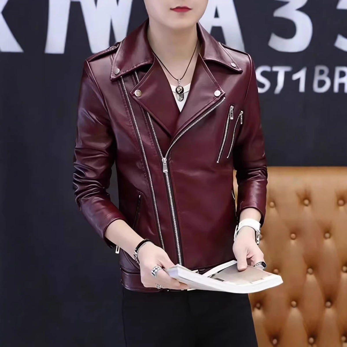 Men's Leather Jacket for Spring and Autumn Korean Style Fashionable Duffian Handsome New White Leather Jacket Men's 2025 Spring Clothes Trendy
