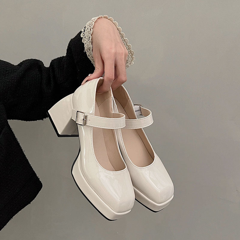 2026 New Style High-Heeled Shoes with Chunky Heels, Mary Jane Women's Shoes, Shallow Mouth Single Shoes, Women's Patent Leather Square Heel Shoes