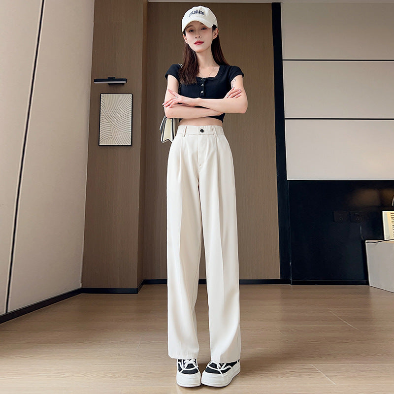 2025 High-End Thin Draped Trousers for Men and Women, Loose Straight Black Casual Long Trousers, Elastic Suit Trousers