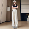 2025 High-End Thin Draped Trousers for Men and Women, Loose Straight Black Casual Long Trousers, Elastic Suit Trousers