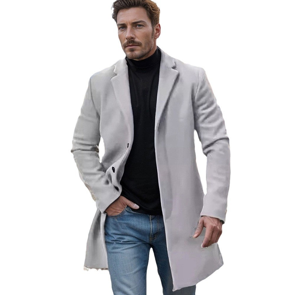 Cross-border Independent Station New Men's Woolen Coat British Style Autumn and Winter Woolen Mid-length Coat Men's Fashionable Coat