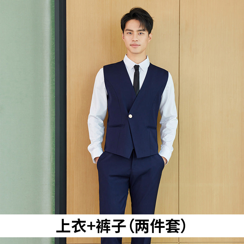 Gray vest suit men and women with the same style spring and autumn temperament hotel front desk overalls business attire vest sales tooling