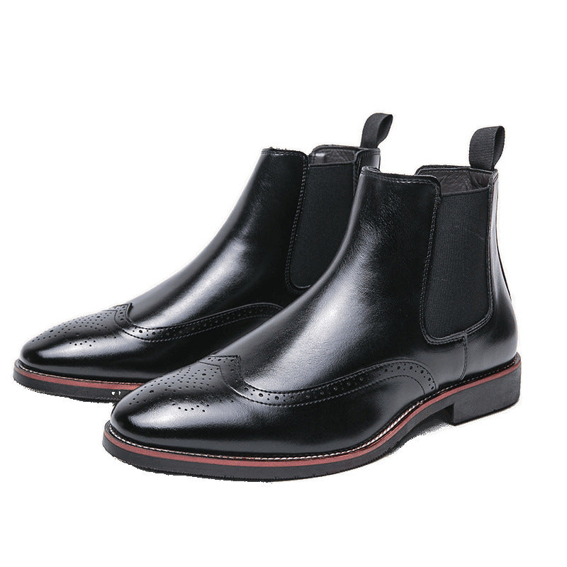 Men's Leather Boots Cross-border plus size New Shoes Fashion Men's High-top Chelsea Boots British-style Brock Shoes
