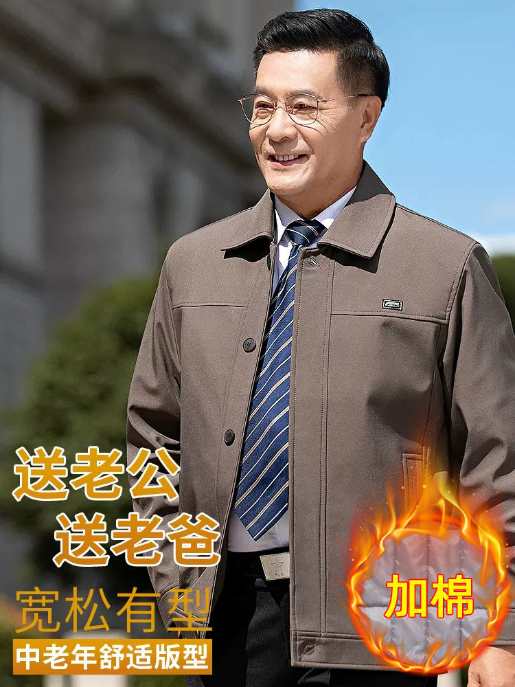Autumn and Winter Coats for Middle-Aged Men, Dad's Clothing, Middle-Aged and Elderly Men's Autumn and Winter Executive Jackets, Thickened and Warm Men's Wear