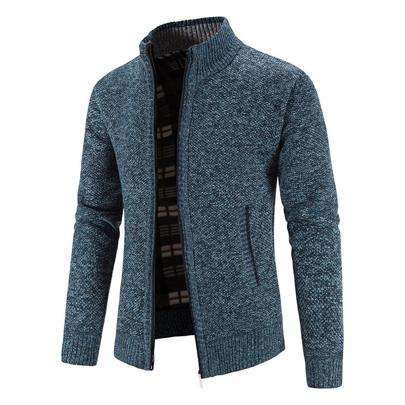 Foreign trade Men's autumn and winter cardigan zipper sweater velvet stand collar jacket men's loose sweater coat top men