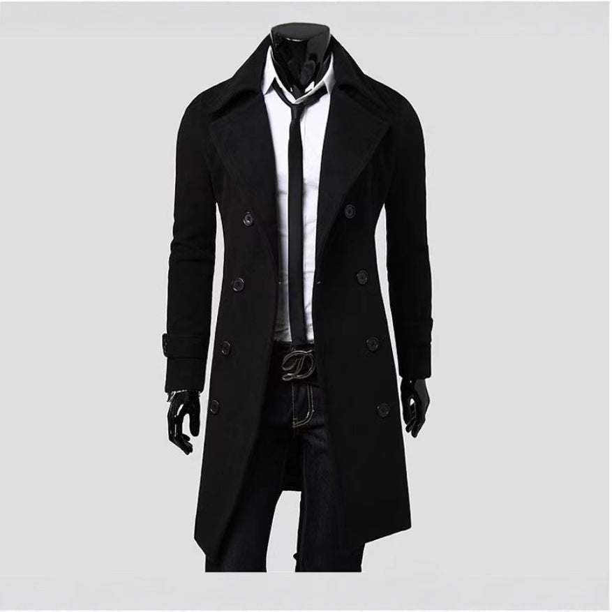 [M-4XL] Cross-border 2024 Fall/Winter Long Double-breasted Windbreaker Men's Wool Coat Slim Fit Wool Coat Men