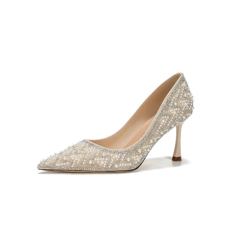 Elegant Bridesmaid Shoes That Are Comfortable for the Feet, Wedding Shoes, 2026 Autumn New Style, Thin Heel Single Shoes, Rhinestone Pearl Xiuhe High Heels