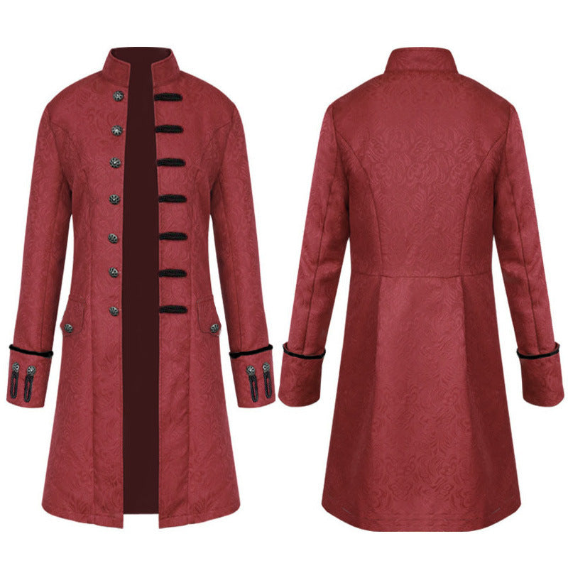 Men's coat Amazon European and American style medieval clothing coat jacket windbreaker long retro stand collar performance clothing