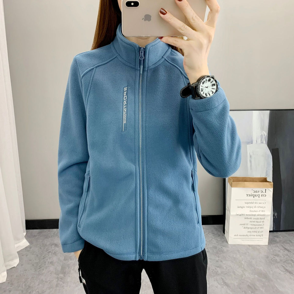 Spring and Autumn Fleece Clothes Women's Outdoor Warm Breathable Cardigan Vertical Collar Slimming Polar Fleece Jacket for Men's Climbing Cross-border Special