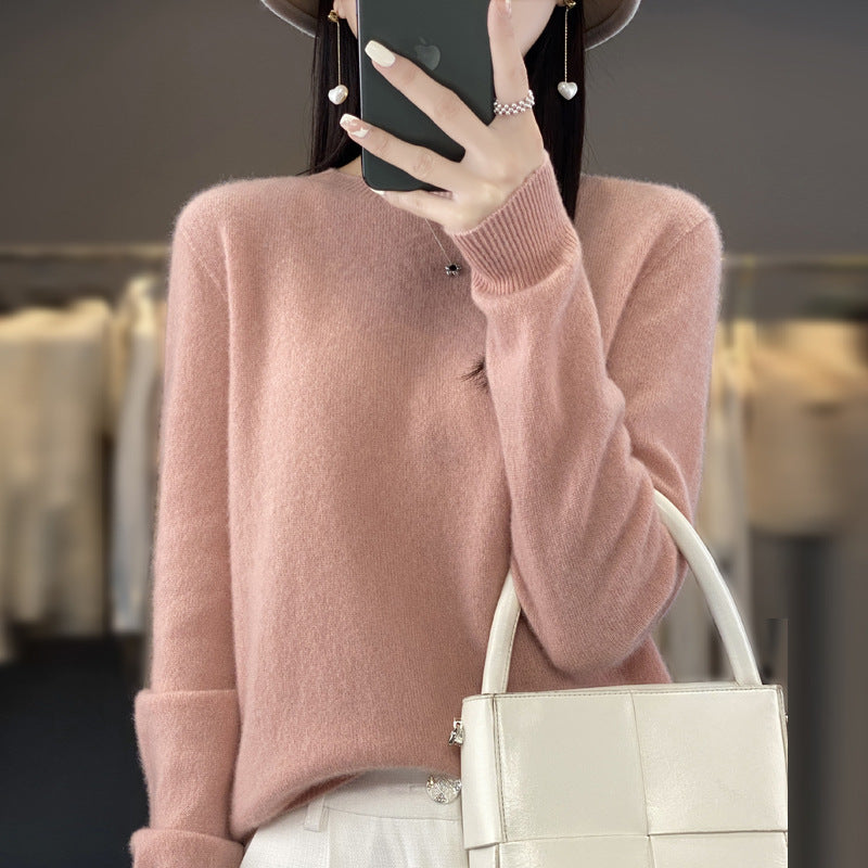Wholesale First-Line Ready-To-Wear Round Neck Woolen Sweater for Women, Simple Elegant Knitted Sweater, Long-Sleeved Versatile Sweater Bottoming Shirt
