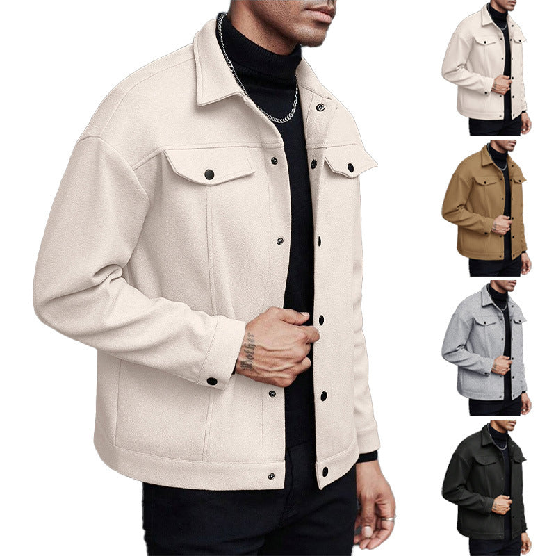 European and American Cross-Border Amazon Temu Autumn and Winter New Style Men's Woolen Lapel Jacket Casual Sports Business Jacket for Men