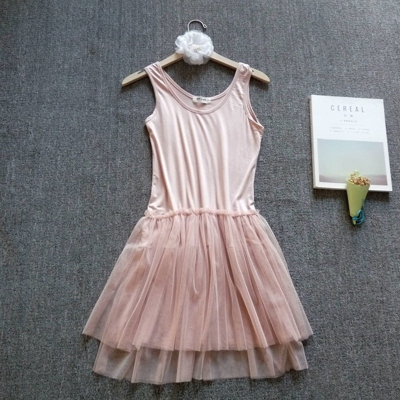 Short Mesh Tutu Skirt with Slip Skirt Stitching Modal Base Skirt with Slip Lace Autumn and Winter Inner Dress
