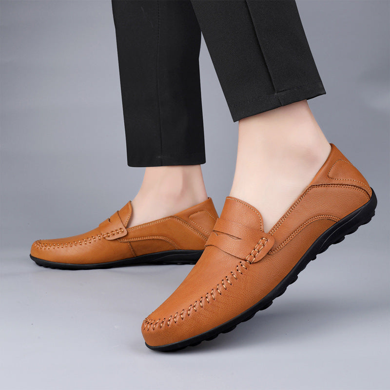 Cross-Border Large Size Men's Loafers 2026 Fashion Trendy Microfiber Casual Leather Shoes Breathable Cowhide Slip-On Shoes