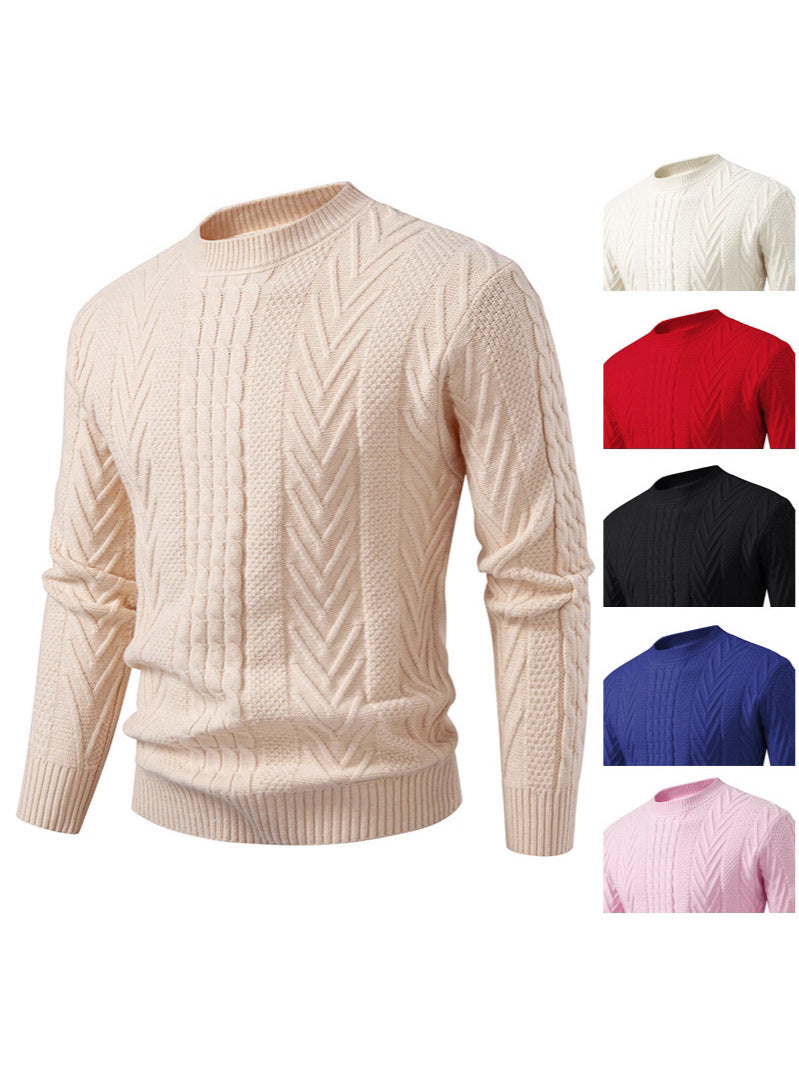 2025 Autumn and Winter New Men's Round Neck Pullover Twist Knitwear Trendyy Casual Pure Color Bottoming Knitwear Youth Trend