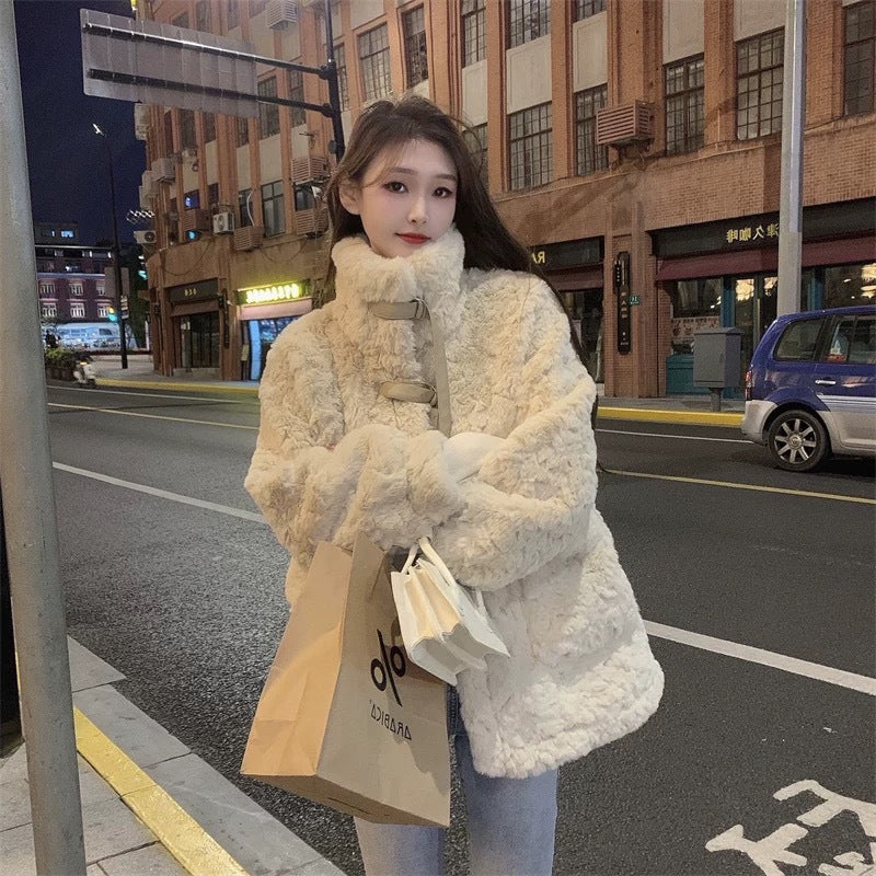 High-grade Wool Lamb Jacket Women's Winter 2024 New Fur Mid-length Quilted Thickened Cotton-padded Jacket