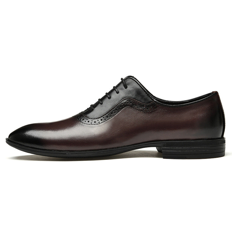 Spring and Autumn men's Brogue leather shoes British pointed Business Formal wear genuine leather men's shoes Oxford single-layer shoes wedding shoes men's shoes