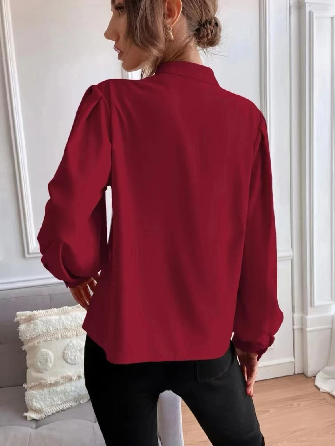 Women's Shirts 2024 Spring Amazon Foreign Trade New Elegant Solid Color Lapel Long Sleeve Single Row Button Loose Tops for Women