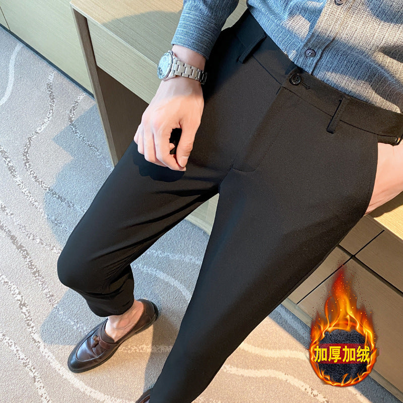 Korean Style Small Western Trousers Men's Autumn and Winter Business Slim-fit Straight Ankle-length Pants 2024 New Arrival Light Luxury Suit Trousers