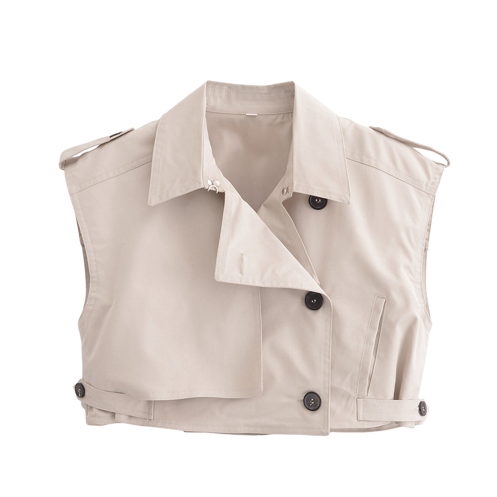 Cross-border Amazon Explosions Wholesale Spring New Lapel Single-breasted Sleeveless Trip Belt Short Top Short Culottes