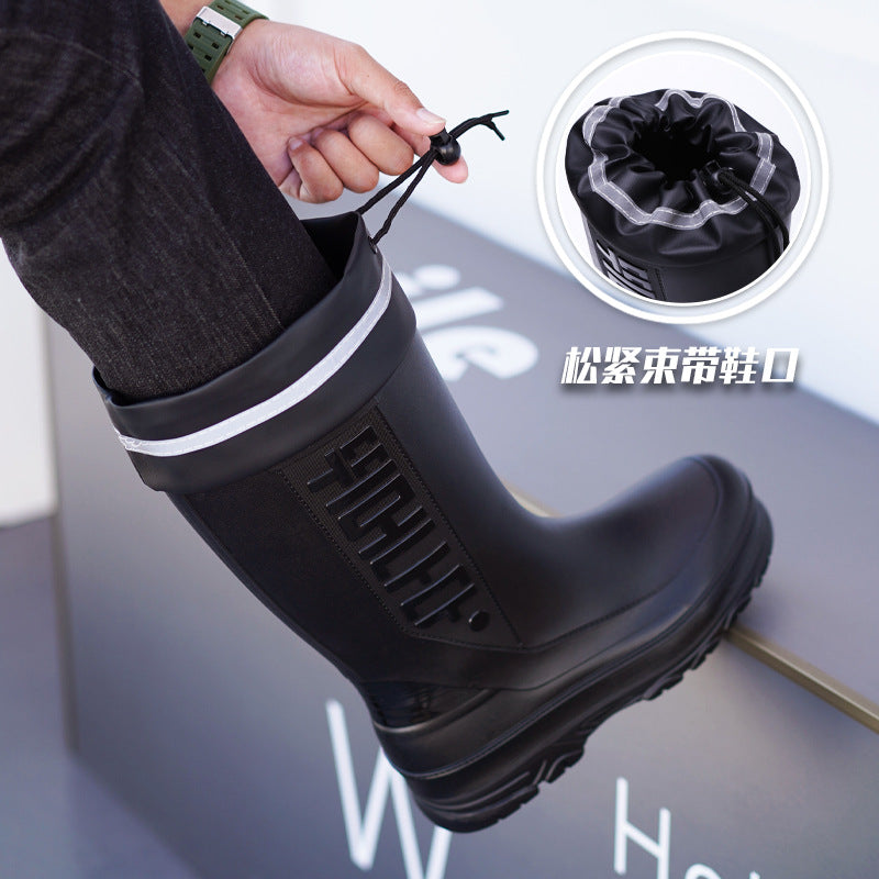 Korean Men's Mid-Calf Rain Boots, Trendy Rainy Day Rain Boots, Waterproof, Non-Slip, Wear-Resistant, Thick-Soled Men's Rubber Shoes, Water Shoes Wholesale