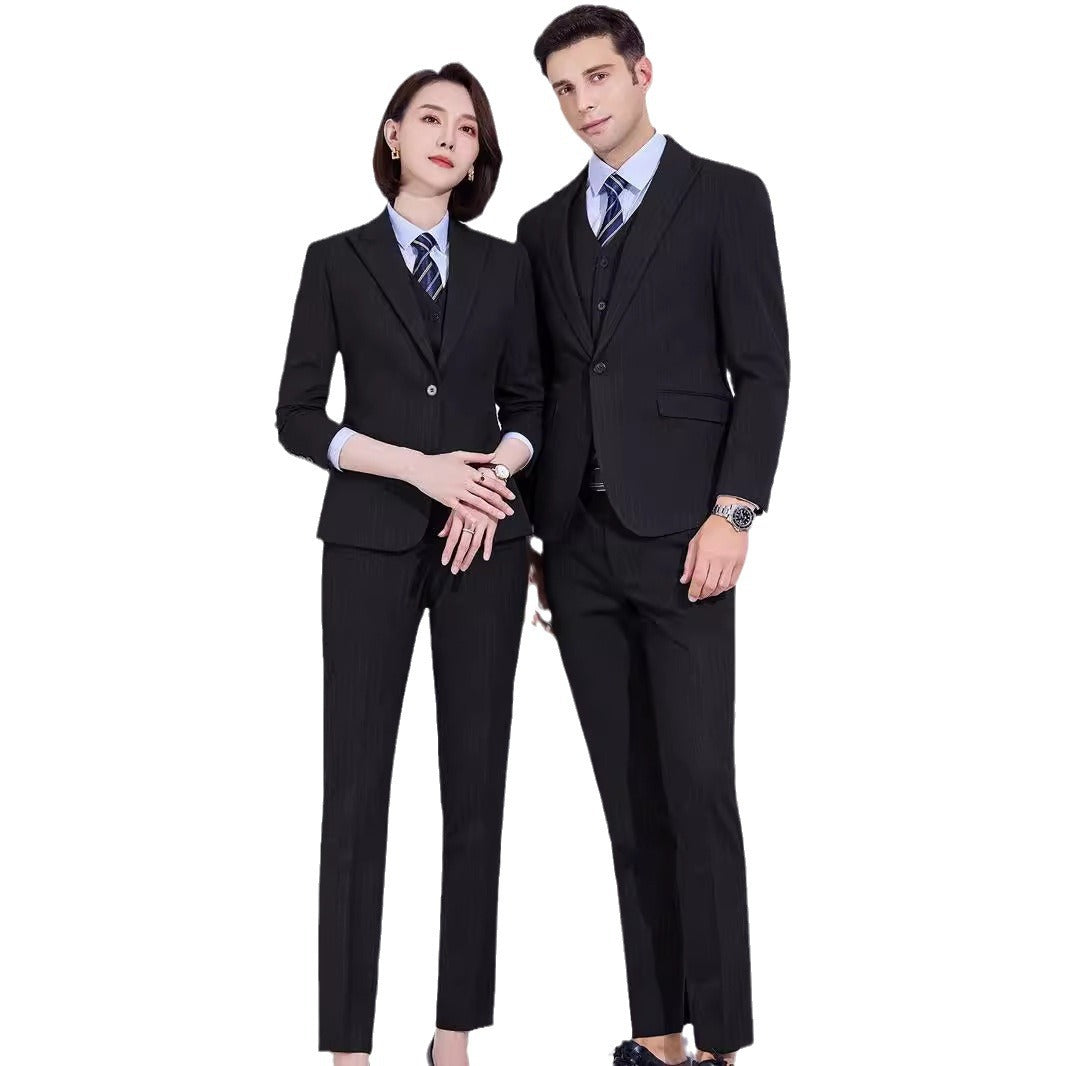 Autumn and Winter thickened high-end striped suit suit elegant vest men's and women's professional formal wear 4s shop tooling teacher suit