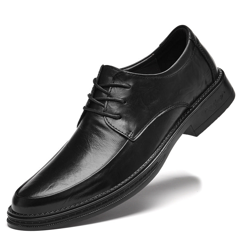 Leather shoes men's business formal wear genuine leather new men's casual British black trendy low-top bridegroom wedding shoes