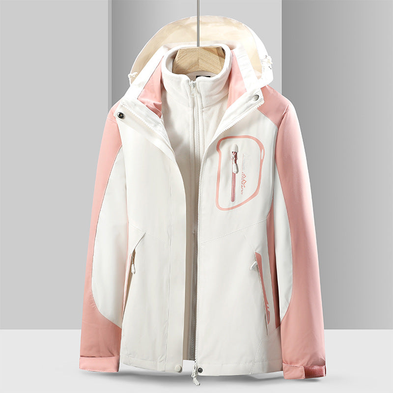 Autumn and Winter couple's three-in-one two-piece windproof water jacket men's outdoor jacket women's fleece jacket fleece-lined thickened
