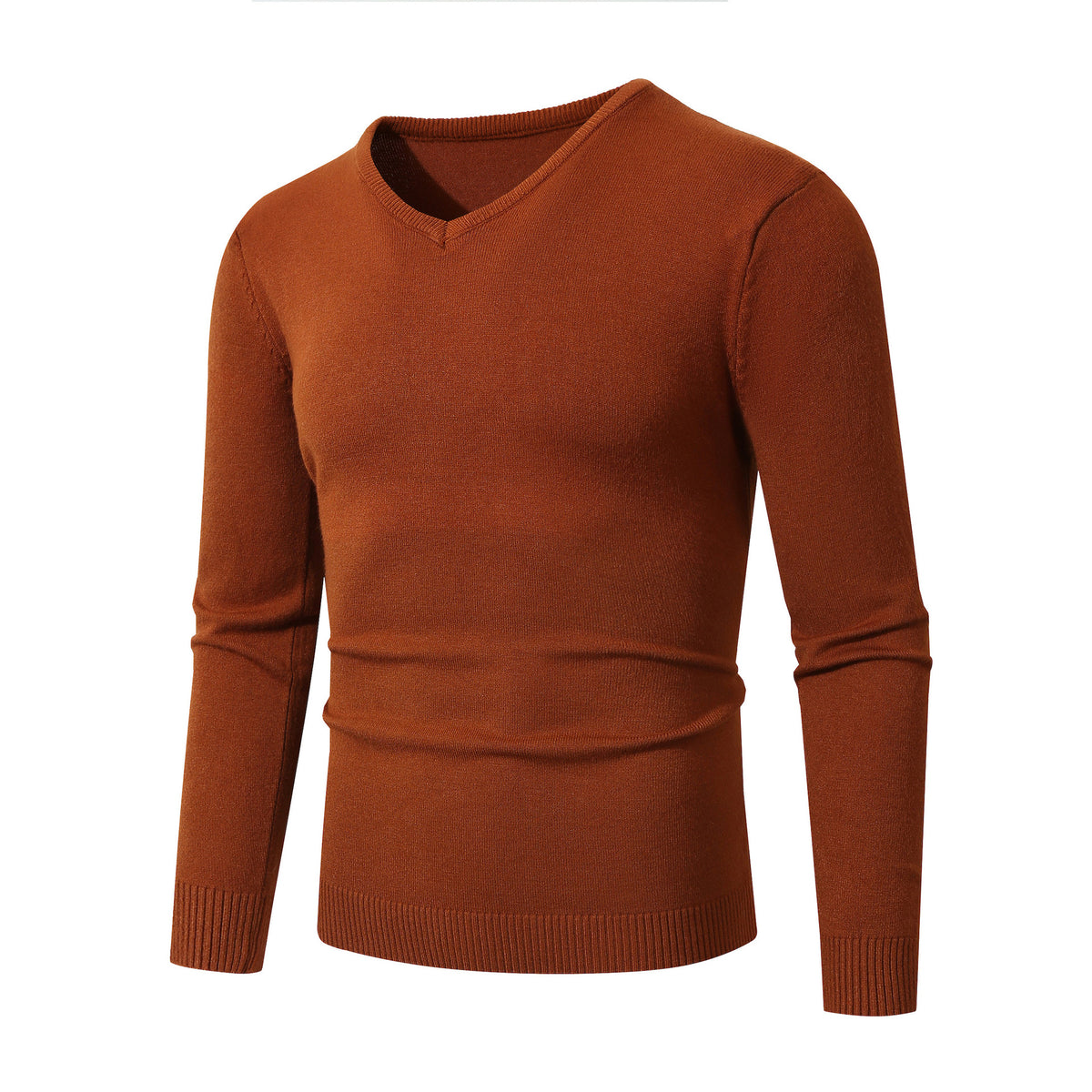 Cross-border Autumn and Winter Foreign Trade European and American Men's Knitwear V-neck Slim-fit Solid Color Long-sleeved Sweater Men's Pullover Base Sweater