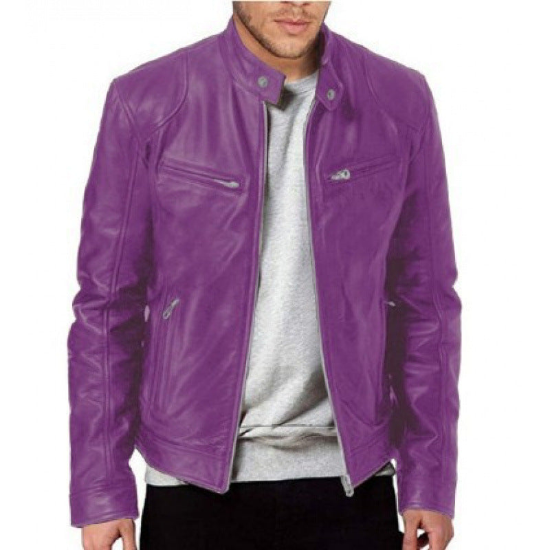 Foreign Trade European and American Men's Leather Jackets for Men and Teenagers Stand-Up Collar Punk Men's Motorcycle Leather Jackets Wholesale