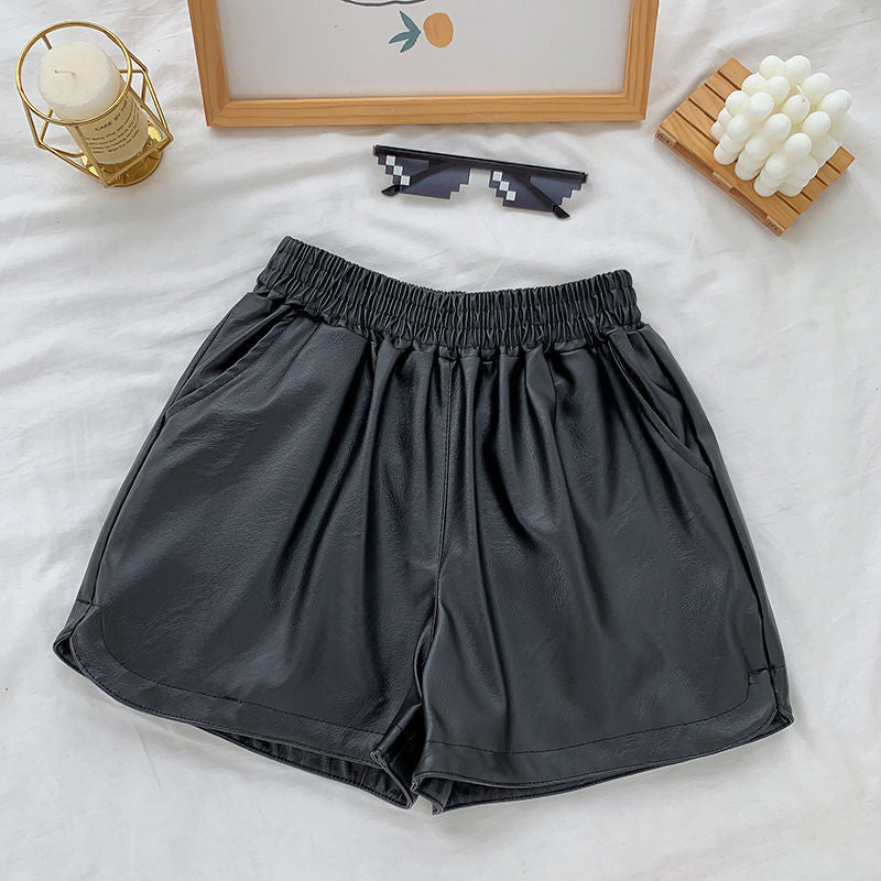 20 High waist casual outerwear leather pants wide leg pants chubby girl leather boot pants shorts women 22 plus size new autumn and winter slimming